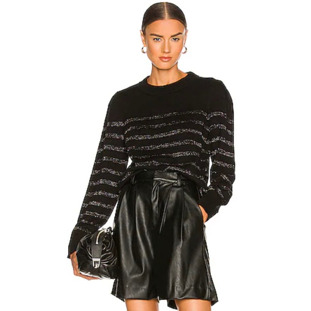 Rails Allegra Black Metallic Striped Cotton Cashmere Sweater 815B-152A-3068 S
